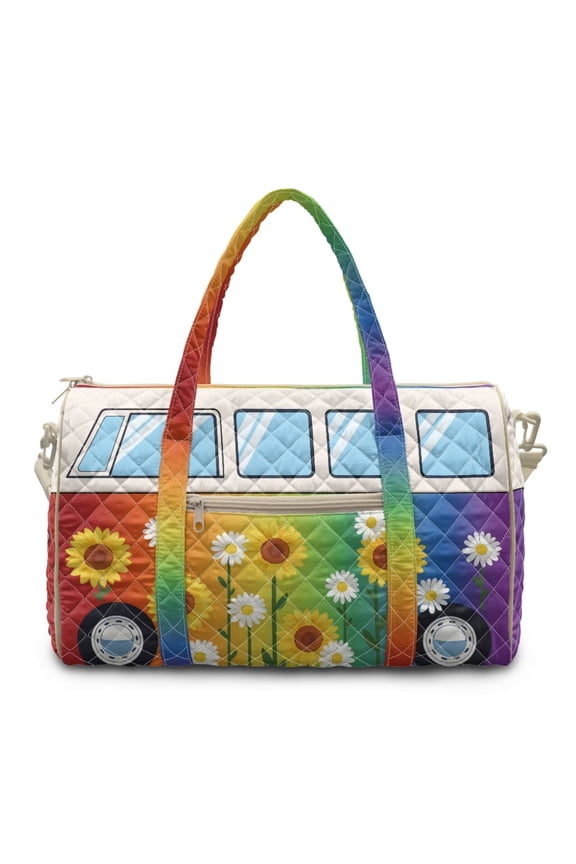 Womens Duffle Bag Large Travel Tote Bags Carry on Luggage Bag for Mother Lightweight Quilted Tote Overnight Weekender Bags,Rainbow Bus Print