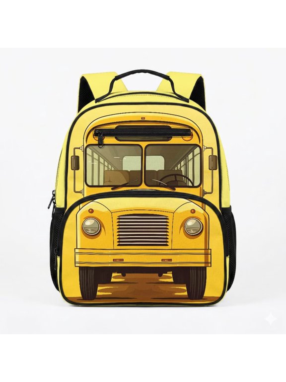 Yellow Bus Print Backpack for Boys 4-6 Preschool Kindergarten Backpack Little Kids Bookbag Girls 13.5 Inch School Bag Casual Travel Bag Daypack