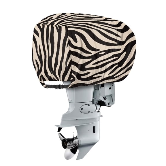 chaqlin Zebra Stripe Outboard Boat Motor Cover with Mesh Vent and Strap Nonslip Boat Engine Cover Fits Motors up to 25HP Waterproof Outboard Engine Splash Covers for All Weather Protection