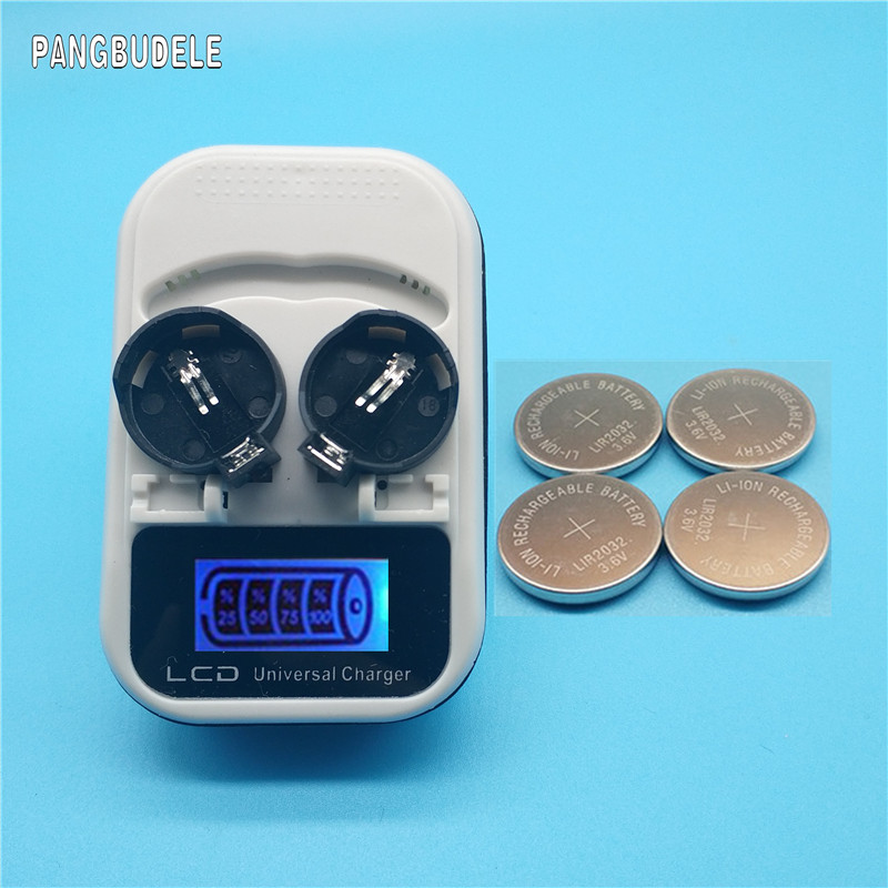 charger+4PCSLIR2032 button battery , battery rechargeable LIR2032