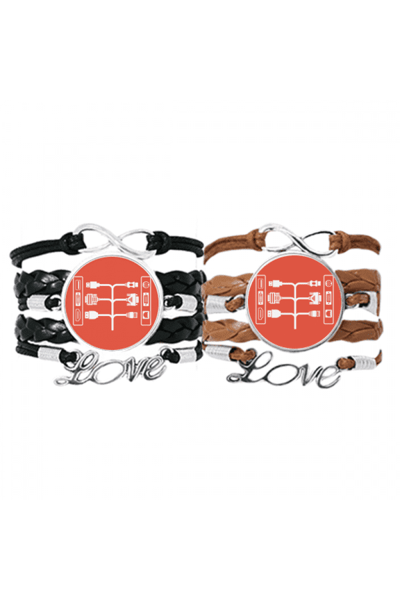 charging cable socket plug pattern bracelet hand strap leather wristband double set