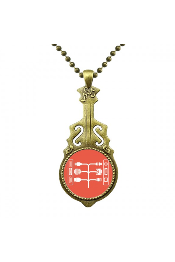 charging cable socket plug pattern necklace antique guitar jewelry music pendant