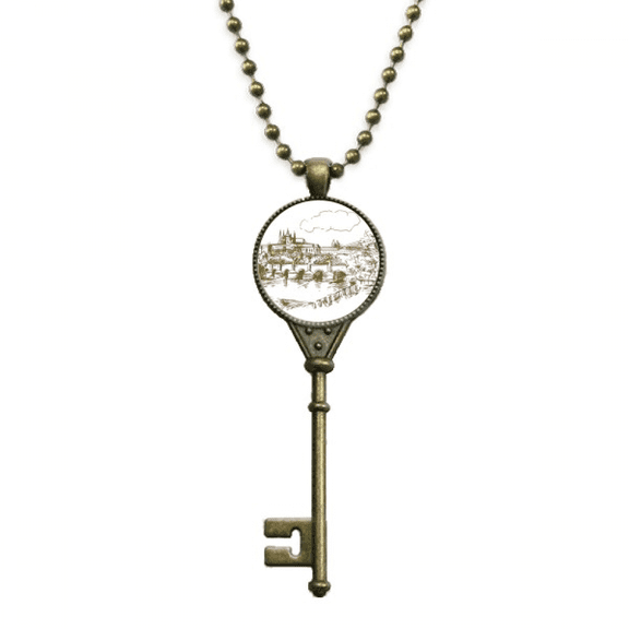 charles bridge prague czech landmark key necklace pendant tray embellished chain