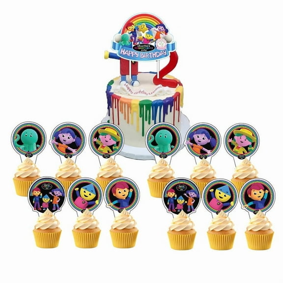 charlie's colorforms city Cake Topper Cupcake Set Party Supplies Decoration Birthday Decor Kit