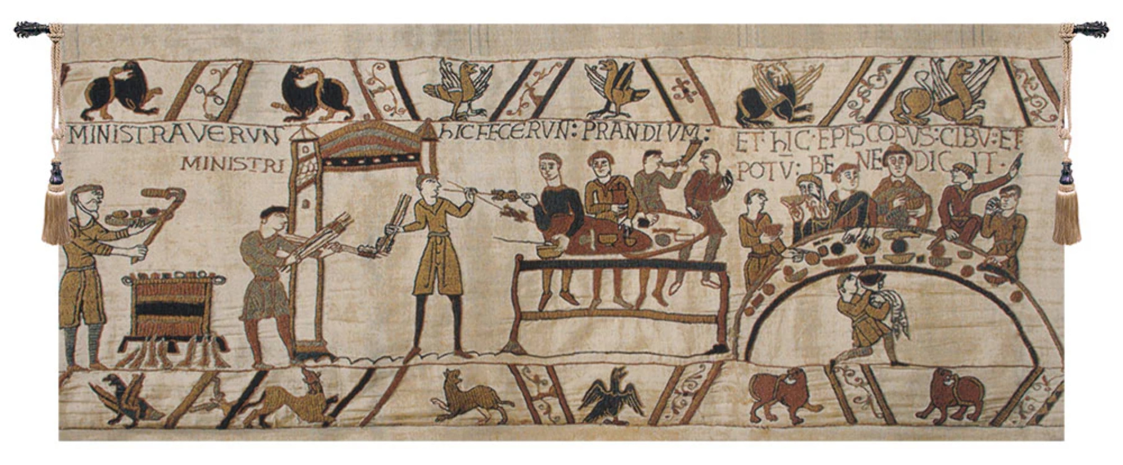 Bayeux Banquet II Beige Cotton Blend Medieval Wall Tapestry