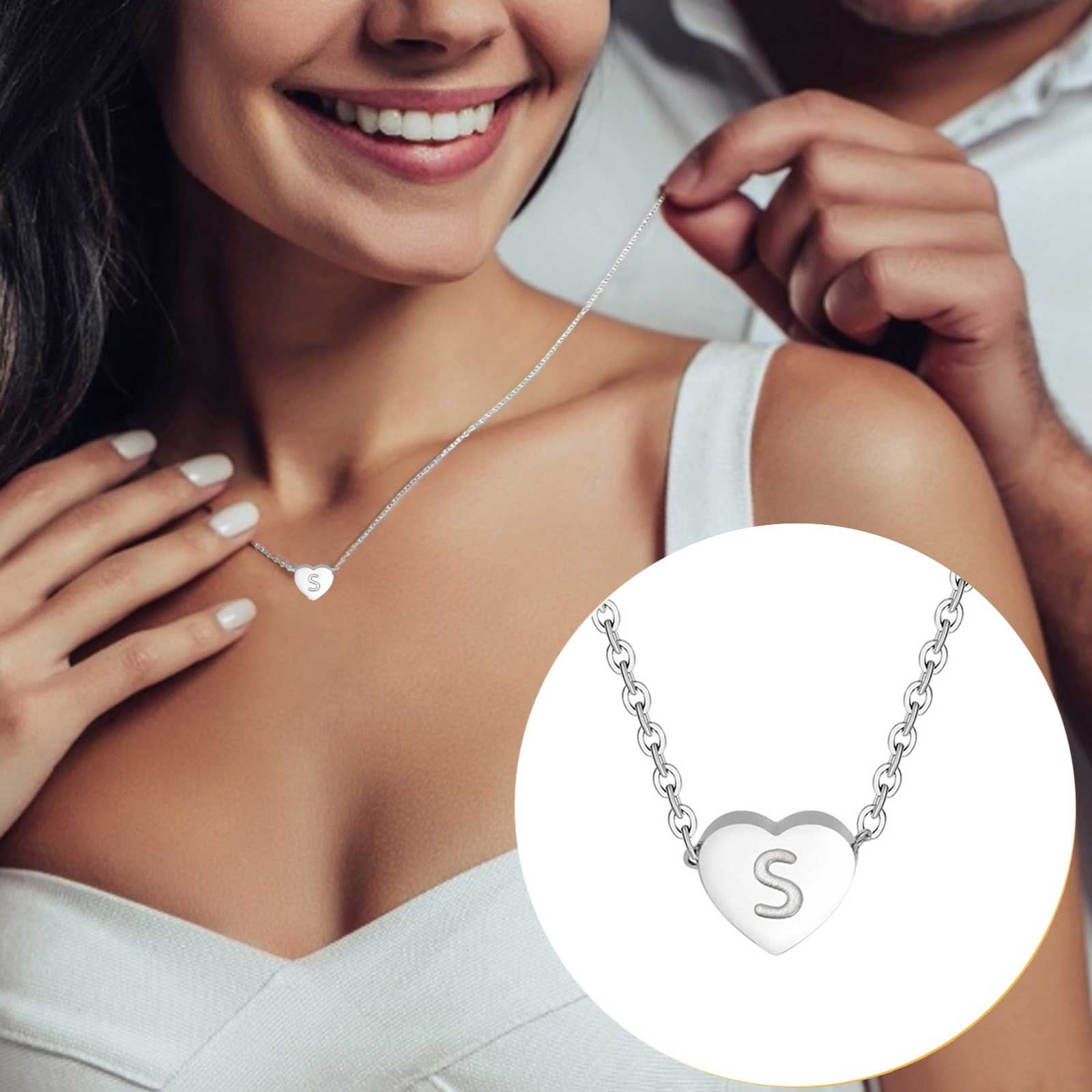 charm necklace for women initial men non tarnish heart matching couple necklaces boyfriend and girlfriend Unisex Accessories Necklace Commemorate The Jewely With Gift Silver Gold 18 20 24inch Walmart....