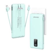 charmast Portable Charger with Built-in Cables and Plug, 10000mAh USB C Power Bank Fast Charging, External Battery Pack Slim, Travel Essentials Compatible with iPhones, Samsung Galaxy, iPad