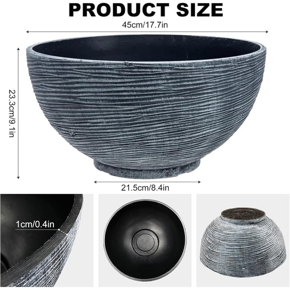 charmshine17.7inch Large Lotus Bowl Planter Garden Water Plant Pot Bird Bath Bowl Landscaping Planter Water Lily Pots for Outdoor Indoor Planting in Water Small Fountain Base Mini Fish Pond (Grey)