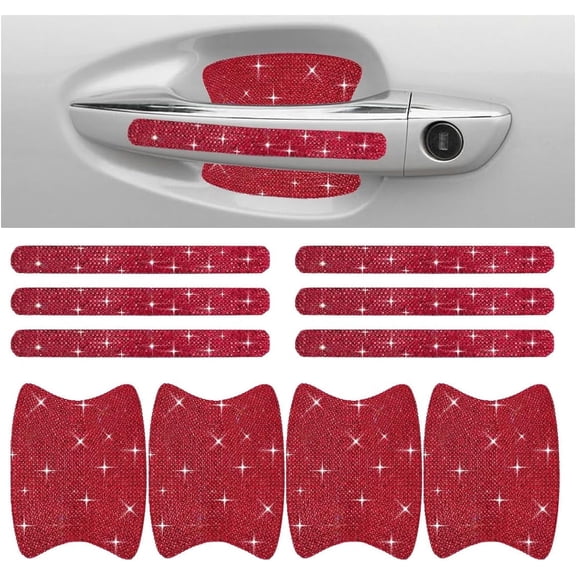 chasenew 10PCS Bling Car Door Handle Anti-Scratch Sticker, Bling Car Door Handle Sticker, Universal Car Doors Handles Protective Cover, Shiny Rhinestone Auto Decor Accessories for Women (Red)