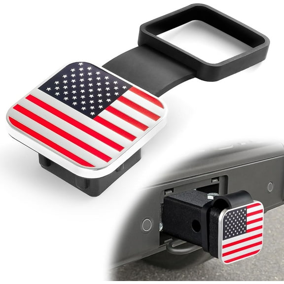 chasenew 2 Inch Rubber Trailer Hitch Cover, American Flag Rubber Hitch Tube Cover Plug Cap, Car Exterior Accessories Fits for Most Vehicles Hitch Receivers, Hitch Cover Tube Plug Cap (Silver-Black)