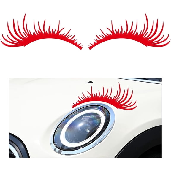 chasenew 2 PCS Car Headlight Eyelash Stickers, Cute Fake Eyelashes Decal for Bumper Auto Body Window, Waterproof Reflective PET Charming Eyelash Sticker Funny Decor for Car SUV Truck (Red)