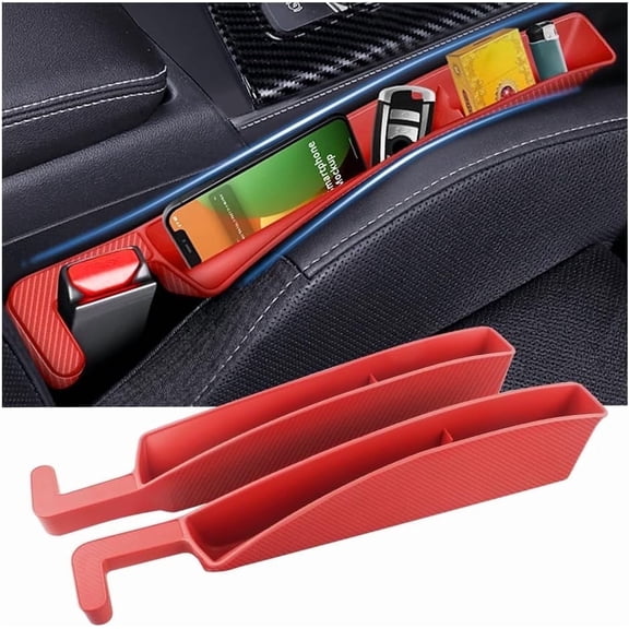 chasenew 2PCS New Car Seat Gap Filler with 2 Storage Areas,Stylish Car Seat Gap Storage for Stabilizing Phone,Keys Wallet,Universal Car Seat Gap Filler Organizer (Carbon Red)