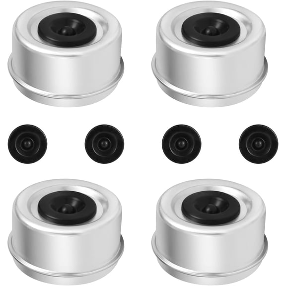 chasenew 4PCS 2.44'' Trailer Hub Cap Trailer Wheel Bearing Dust Cap with Extra 4 Rubber Plugs Trailer Axle Dust Cap for EZ Lube Trailer Dust Cap 5200 to 6000 Lb （Silver & Black-OEM Wheel Covers）