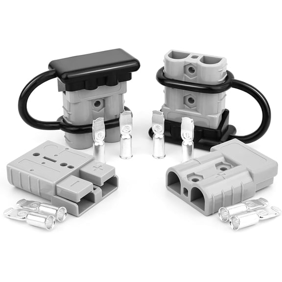chasenew 50A-600V Battery Quick Connect/Disconnect with 7/8/10/12 AWG, 4 PCS Jumper Cable Plug Connector, Compatible with Anderson Connector for Rescue Winch, Motor Recovery (Gray with Cover)