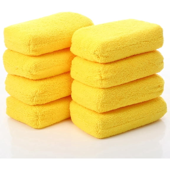 chasenew 8 Pack Microfiber Applicator Pads, Car Wash Sponge, Rectangular Polishing Pad, Microfiber Sponge and Cleaning Pads, Cleaning Pads for Car Detailing(Yellow)