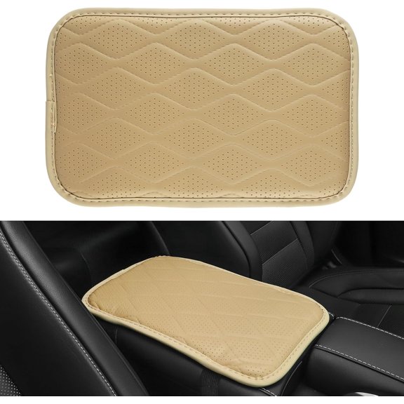 Chasenew Auto Center Console Pad, Universal Waterproof Armrest Seat Box Cover, Car Interior Accessories, Leather Auto Armrest Cover Protector for Most Vehicle, SUV, Truck (Beige)