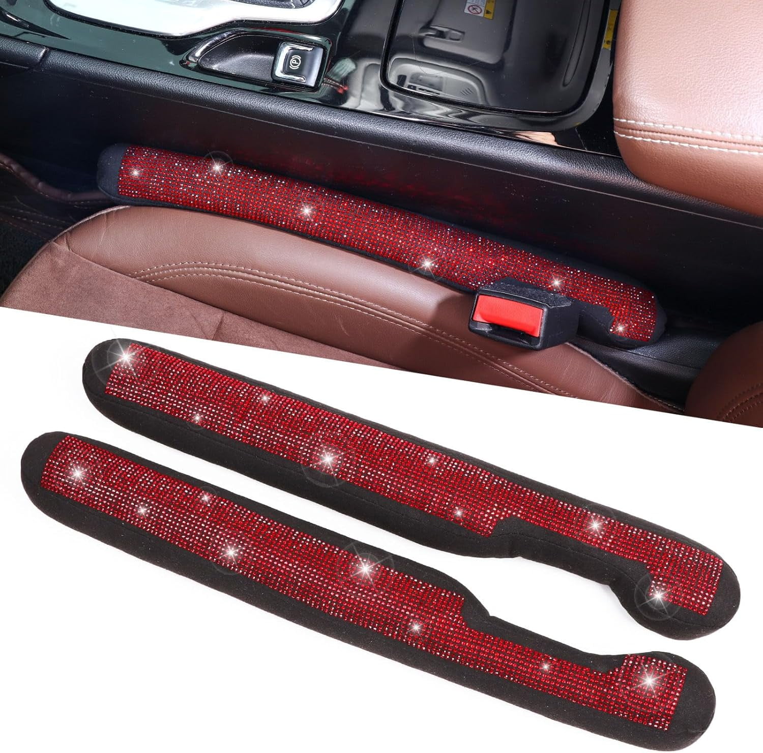 chasenew Bling Car Seat Gap Filler Universal Fit for Car SUV Truck, Set of 2 Handmade Crystal Diamond Rhinestone Seat Gap Blocker Bling Car Accessories for Women(Silver)
