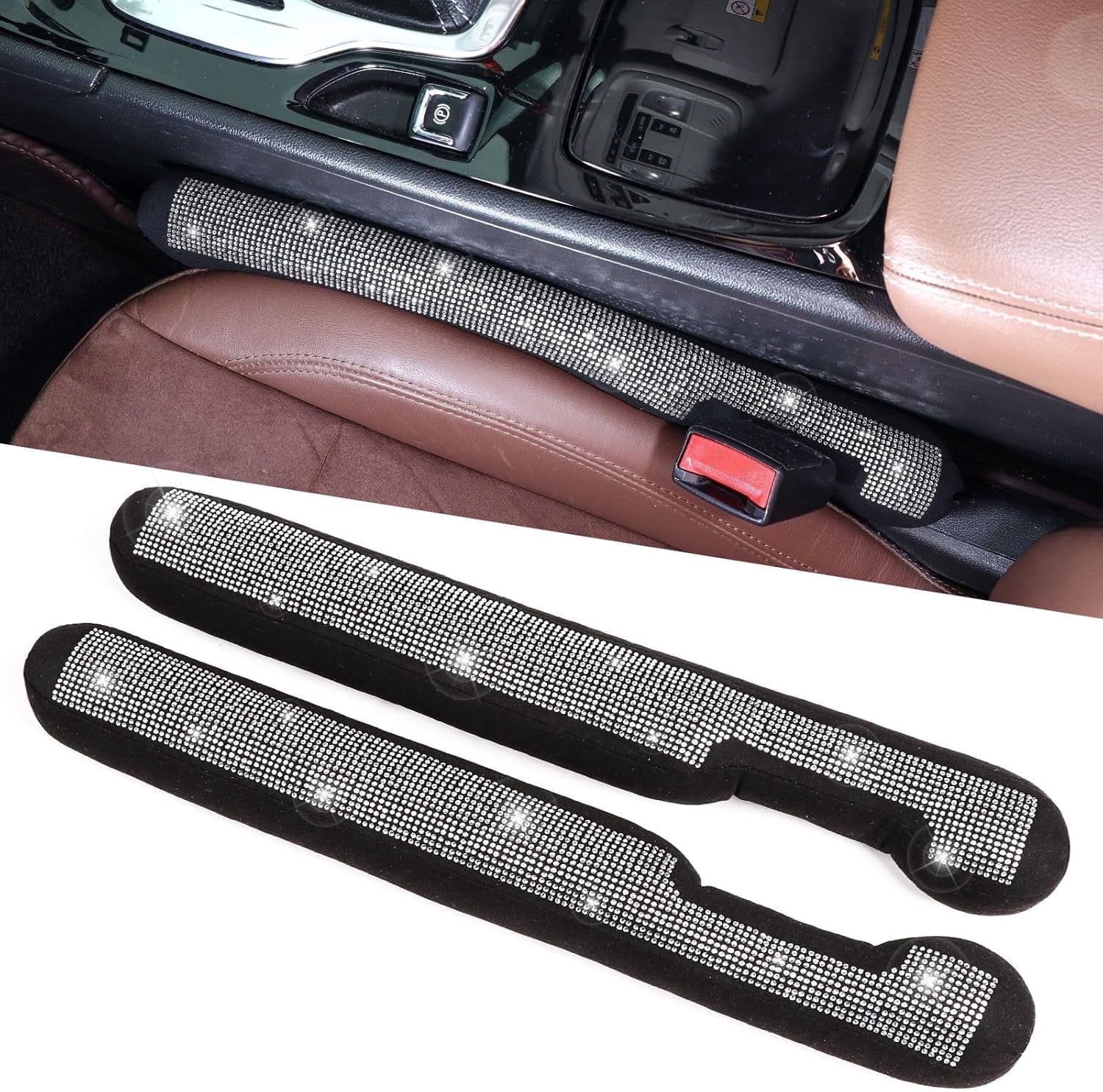 chasenew Bling Car Seat Gap Filler Universal Fit for Car SUV Truck, Set of 2 Handmade Crystal Diamond Rhinestone Seat Gap Blocker Bling Car Accessories for Women(Silver)