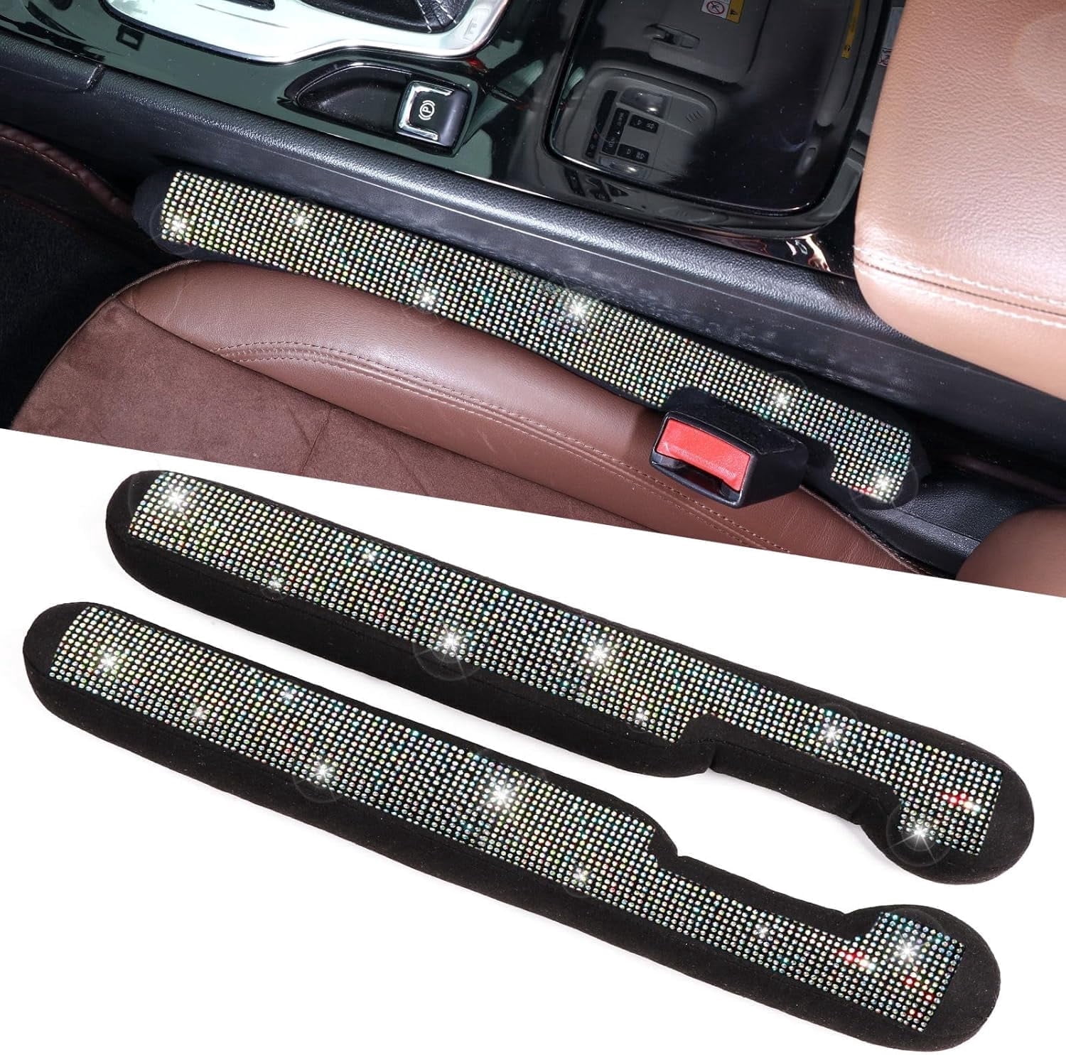chasenew Bling Car Seat Gap Filler Universal Fit for Car SUV Truck, Set of 2 Handmade Crystal Diamond Rhinestone Seat Gap Blocker Bling Car Accessories for Women(Silver)