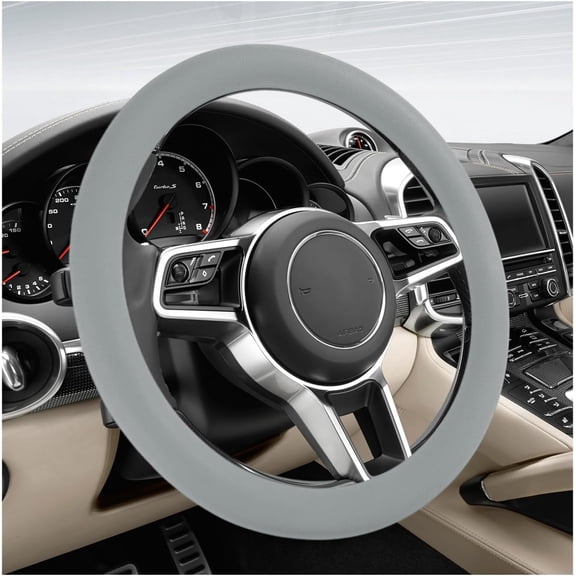 chasenew Car Steering Wheel Cover, 13 to 14.17 inches Anti-Slip Silicone Steering Wheel Protector, Soft Flexible Shock-Absorbent Steering Wheel Protective Cover for Most Car Models (Gray)