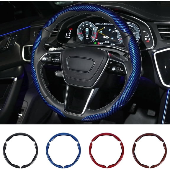 chasenew Carbon Fiber Steering Wheel Cover 3PCS Set – Anti-Slip, Scratch-Resistant, Universal Fit for 14–16 Inch Wheels – Interior Car Accessories for Cars, SUVs, Trucks (Blue)