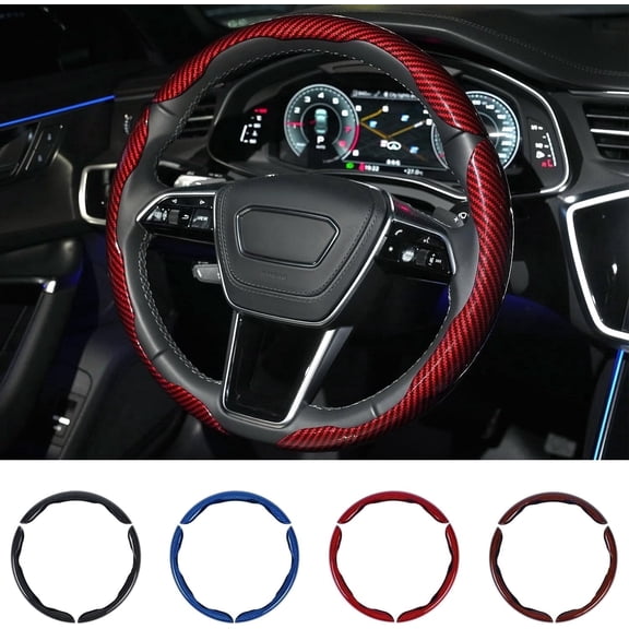 chasenew Carbon Fiber Steering Wheel Cover 3PCS Set – Anti-Slip, Scratch-Resistant, Universal Fit for 14–16 Inch Wheels – Interior Car Accessories for Cars, SUVs, Trucks (Red)