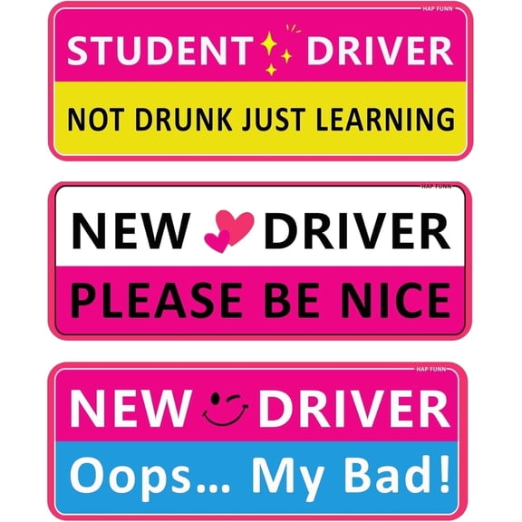 chasenew Driver Magnet for Car, 3pcs Funny New Driver Magnet Sticker for Car, Cute Pink Reflective Magnetic Bumper Sticker, Removable Safety Rookie Attention Sign