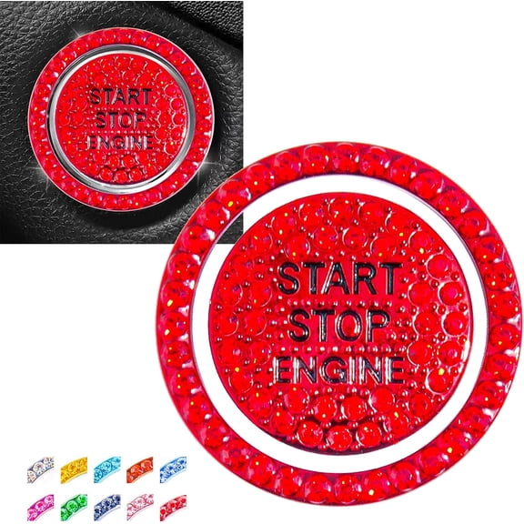 chasenew Engine Start Stop Button Bling Ring,Key Ignition Starter & Knob Crystal Rhinestone Cover, Push Start Button Diamond Decor (2 Rings, Baby Blue)