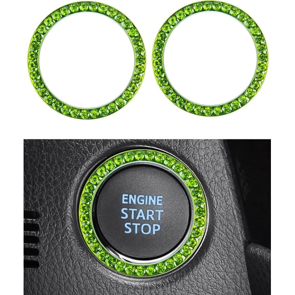 chasenew Engine Start Stop Button Bling Ring,Key Ignition Starter & Knob Crystal Rhinestone Cover, Push Start Button Diamond Decor (2 Rings, Baby Blue)