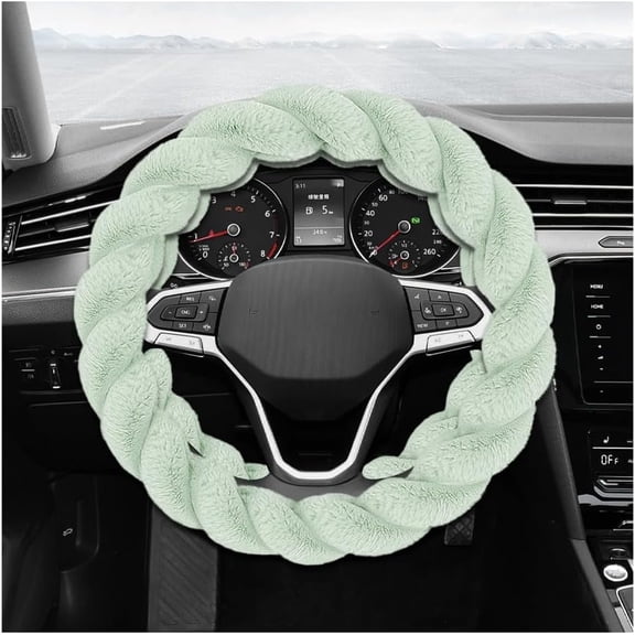 Chasenew Fluffy Car Steering Wheel Cover, 15 Inches Anti-Slip Twisted Fuzzy Steering Wheel Protector, Comfortable & Luxurious Plush Wheel Wrap Cover Interior Decor for Women (Green)
