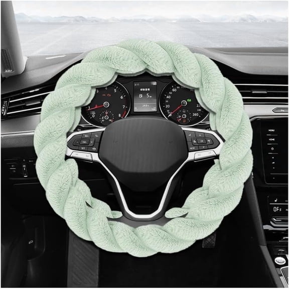 Chasenew Fluffy Car Steering Wheel Cover, 15 Inches Anti-Slip Twisted Fuzzy Steering Wheel Protector, Comfortable & Luxurious Plush Wheel Wrap Cover Interior Decor for Women (Green)