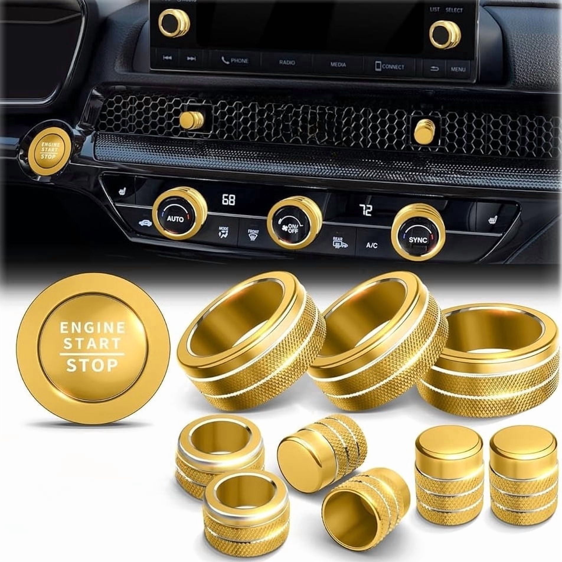 chasenew for Honda Civic 2022-2026 Accessories, CRV 2023-2026 & Acura Ingetra 2023-2025 (Fit 7" Screen/ 1 Audio Knob), 10pcs Knob Cover Kit - Push Start, Audio, AC & Air Vent (Gold)