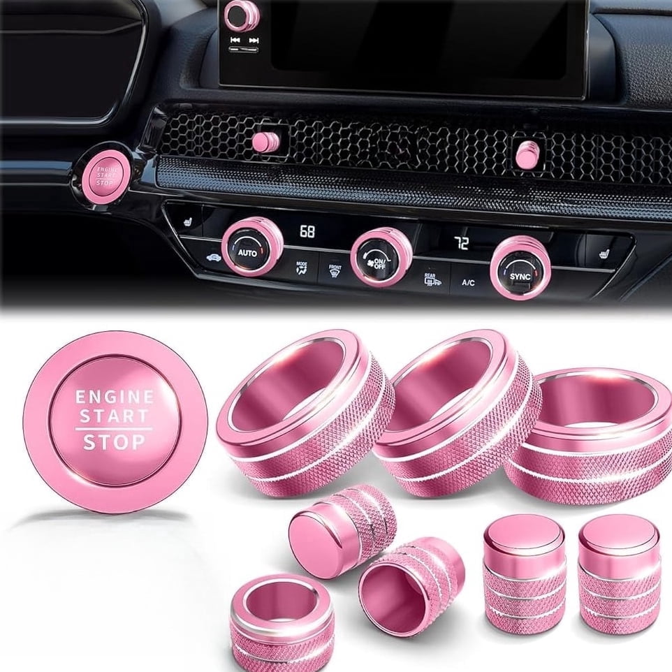 chasenew for Honda Civic 2022-2026 Accessories, CRV 2023-2026 & Acura Ingetra 2023-2025 (Fit 9" Screen/ 1 Audio Knob), 10pcs Knob Cover Kit - Push Start, Audio, AC & Air Vent (Pink)