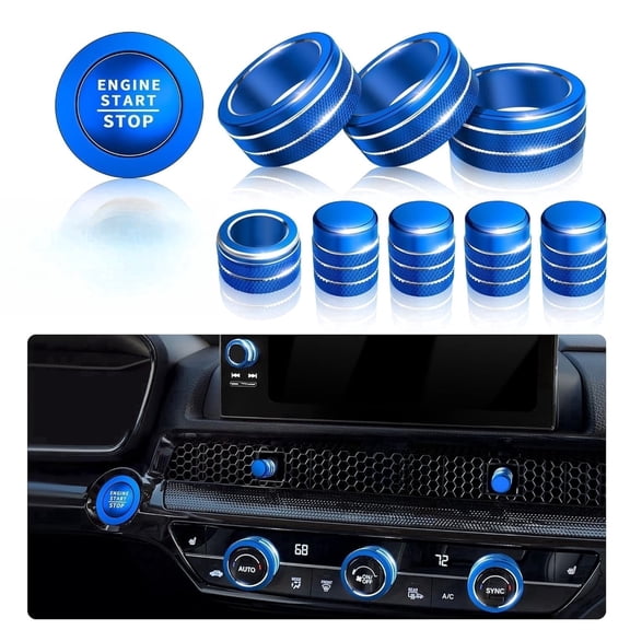 Chasenew for Honda Civic 2022-2026 Accessories, CRV 2023-2026 & Acura Ingetra 2023-2025 (Fit 9" Screen/ 1 Audio Knob), 10pcs Knob Cover Kit - Push Start, Audio, AC & Air Vent (Blue)