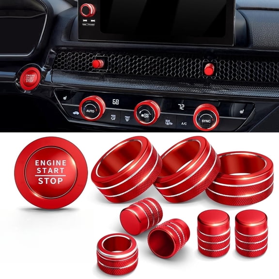 Chasenew for Honda Civic 2022-2026 Accessories, CRV 2023-2026 & Acura Ingetra 2023-2025 (Fit 9" Screen/ 1 Audio Knob), 10pcs Knob Cover Kit - Push Start, Audio, AC & Air Vent (Red)