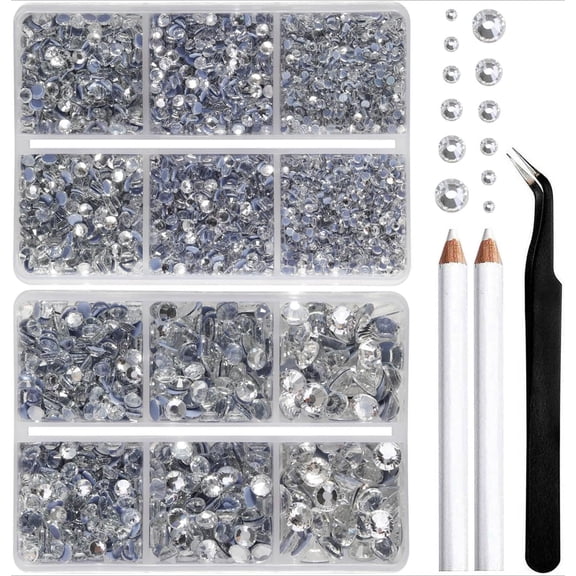 chasenew Hotfix Rhinestones, 6080PCS AB Rhinestones for Clothes Crafts Mixed 6 Sizes with Wax Pencil and Tweezers Kit, SS6-SS30, Crystal AB