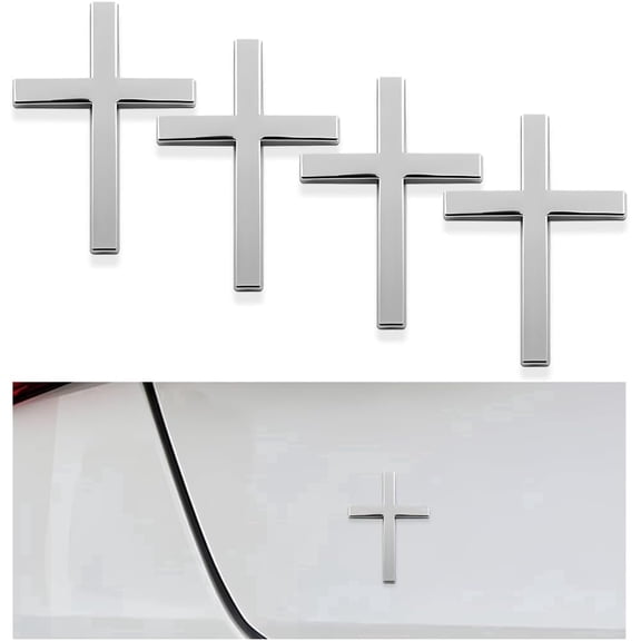 chasenew Metal Jesus Christ Cross Badge Stickers, 2.5"×1.8" Alloy 3D Individual Car Cross Sticker, Self Adhesive Scratch Covering Metal Cross Auto Emblem Decal for Car Body Fender Tail (Silver)