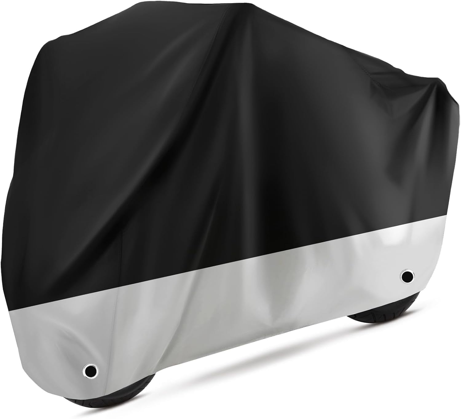chasenew Motorcycle Cover Waterproof Sun with Lock-Holes & Storage Bag Heavy Duty Material, Fits up to 104" Harley Davison and All Motors (XXL Black&Silvery)