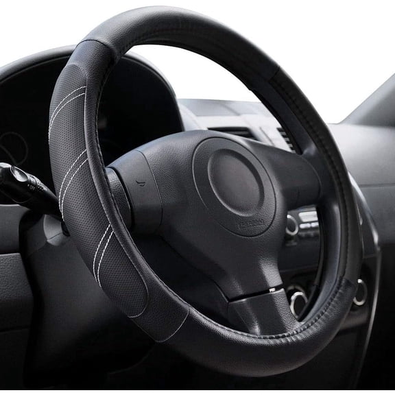 chasenew Steering Wheel Cover Leather 15 1/2-16 inch Universal Padded Soft Grip Breathable for Car Truck SUV Jeep Anti Slip Blue and Black