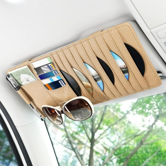 chasenew Sun Visor CD Case Holder for Car - Multi-Function Visor Organizer with CD/DVD Storage, Eyeglass Clip, Card Slots & Pen Holder, Durable Leather Car Accessories (Orange)