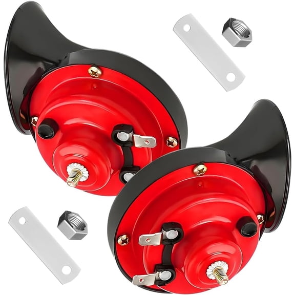 chasenew Super Loud Car Snail Horns, 12V 300DB Durable Car Horn Kit, High Low Tone Universal Waterproof Car Air Electric Snail Horn, Vehicle Air Horn Replacement for Motorcycle Truck (Red-2 PCS)