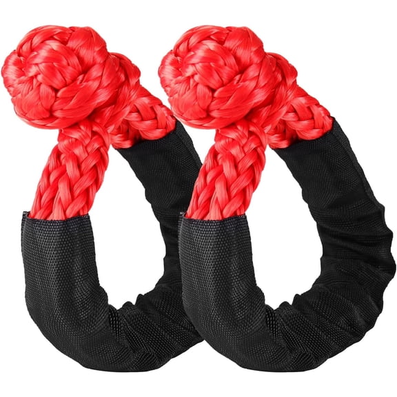 chasenew Synthetic Soft Shackle & Winch Recovery Ring Kit, 1/2'' x 22'' Recovery Soft Shackle(56,000Lbs Breaking Strength), Snatch Recovery Ring for ATV UTV Off-Road Vehicles (Red Shackles)