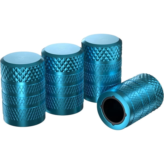 Chasenew Tire Valve Stem Caps, Grey, 4 pcs/Pack, Anodized Aluminum Tire Valve Cap Set, Corrosion Resistant, Universal Stem Covers for Cars Trucks Motorcycles SUVs and Bikes (Cyan)