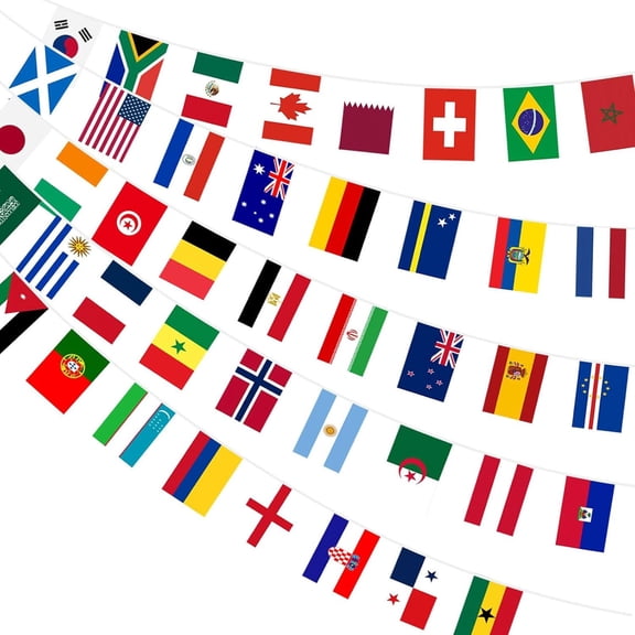chaungfeng 1 Pack Flag Banner 48 International Country Flag Bunting, Square Pennant Banner Party Decorations, Soccer Theme Outdoor Indoor Garland for BBQ, Tailgate, Birthday