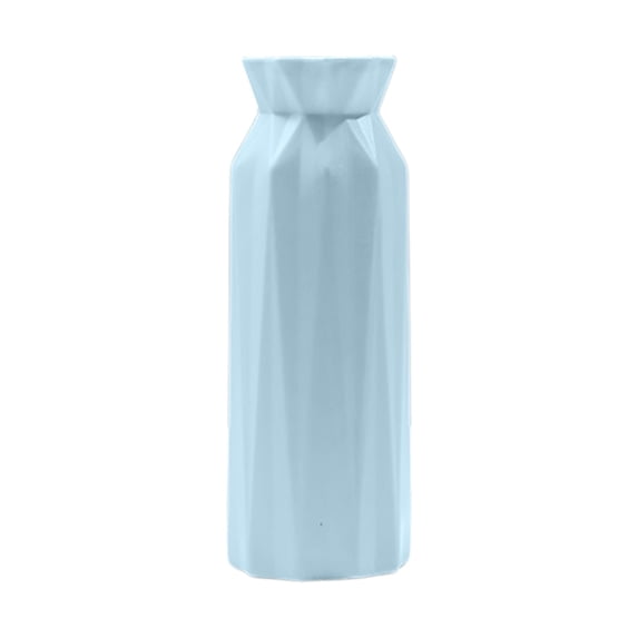 chaungfeng 1 Pack Plastic Flower Vase, 8" Plastic Vases for Centerpieces, Blue Unbreakable Vases for Wedding Dinner Table Party Living Room Office Bedroom Decor, Origami Design
