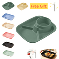 thumbnail image 1 of chaungfeng 10" Divided Plates Unbreakable Wheat Straw Dinnerware Lunch Trays, Lightweight Reusable Plastic Compartment Microwave Dishwasher Safe Separator Plates (Green, with Fork), 1 of 9