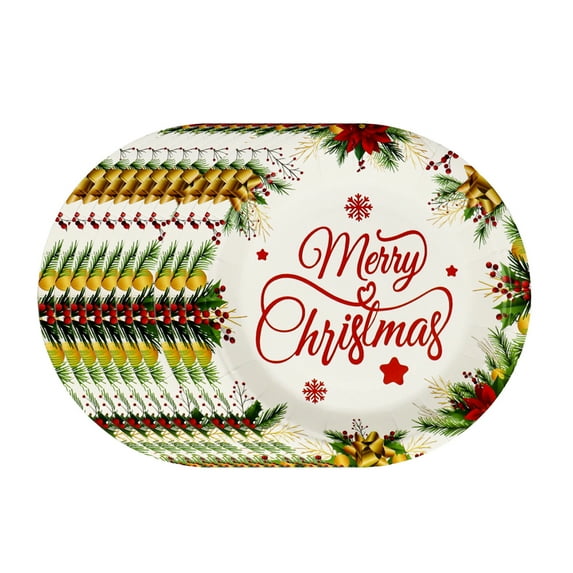 chaungfeng 10 Pcs Round Merry Christmas Paper Plates, 7-Inch Disposable Dinnerware, for Christmas Party, Restaurant Supply, Holiday Dining