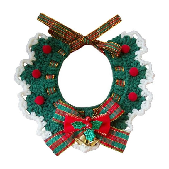 chaungfeng 11.8 Inches Pet Christmas Collar, Hand-Woven Decorative Neckpiece, Bow Bell Design Cotton Thread Decoration, for Cat, Dog, Holiday, Gift
