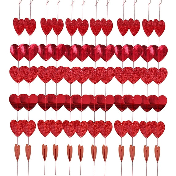 chaungfeng 12 Packs Red Glitter Heart Garland - NO DIY - Heart Garland Decorations - Valentines Day Hanging String Banner - Valentines Day Decorations - Valentine's Day Party Decor Supplies