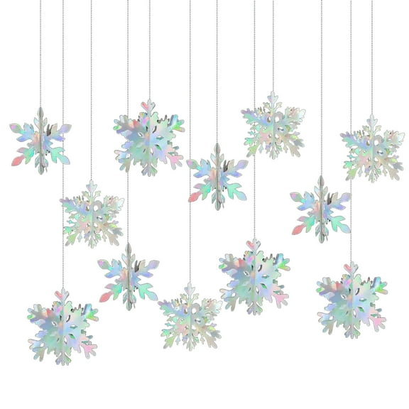 chaungfeng 12-Piece Rainbow Snowflake Decor, Paper Wreath Snowflake Kit, Xmas Craft Set, for Tree, Door, Wall, Gift, Birthday, Festival Scene, Party Display